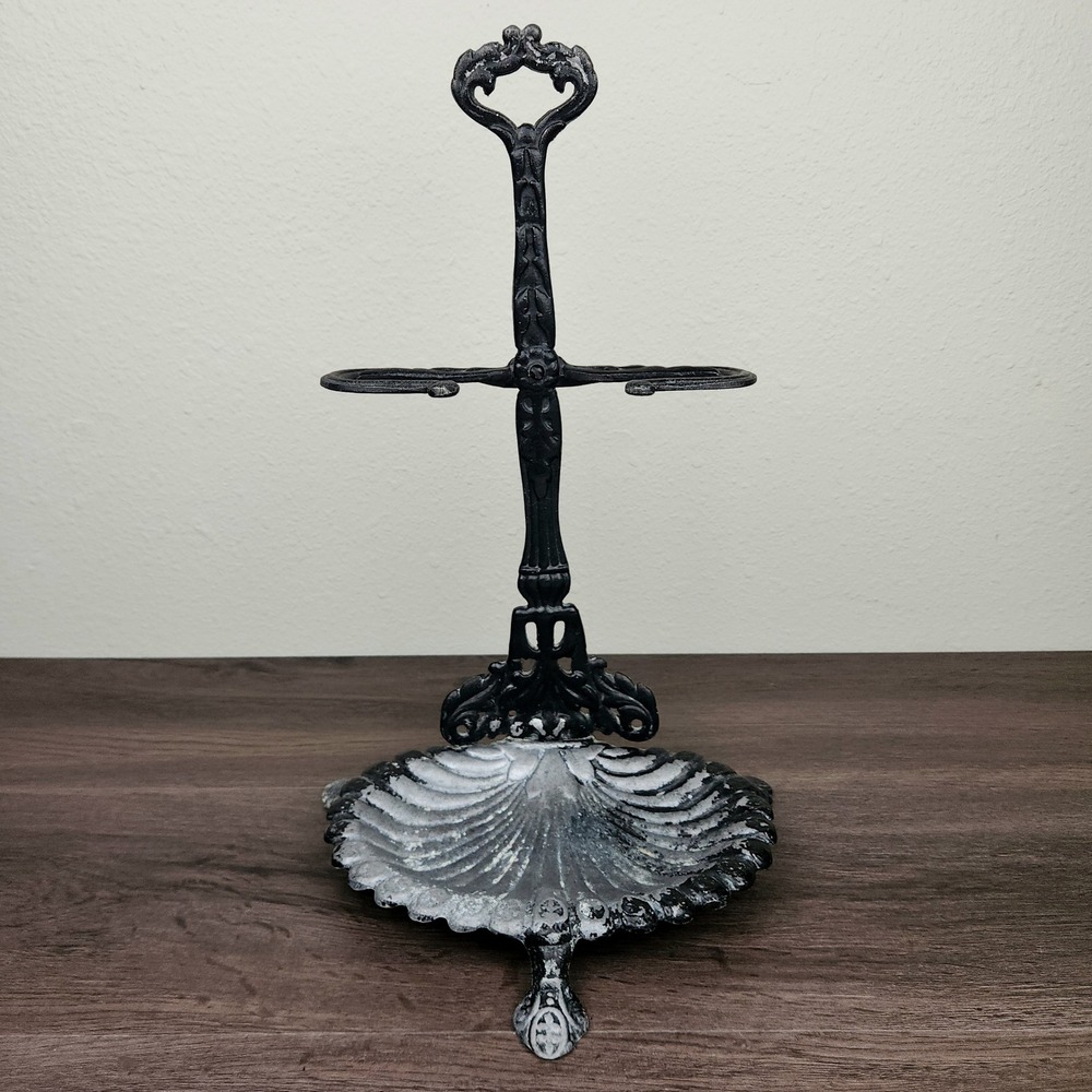 Royal Cast Aluminum Umbrella Stand Black Vintage Shell Drip Tray Victorian